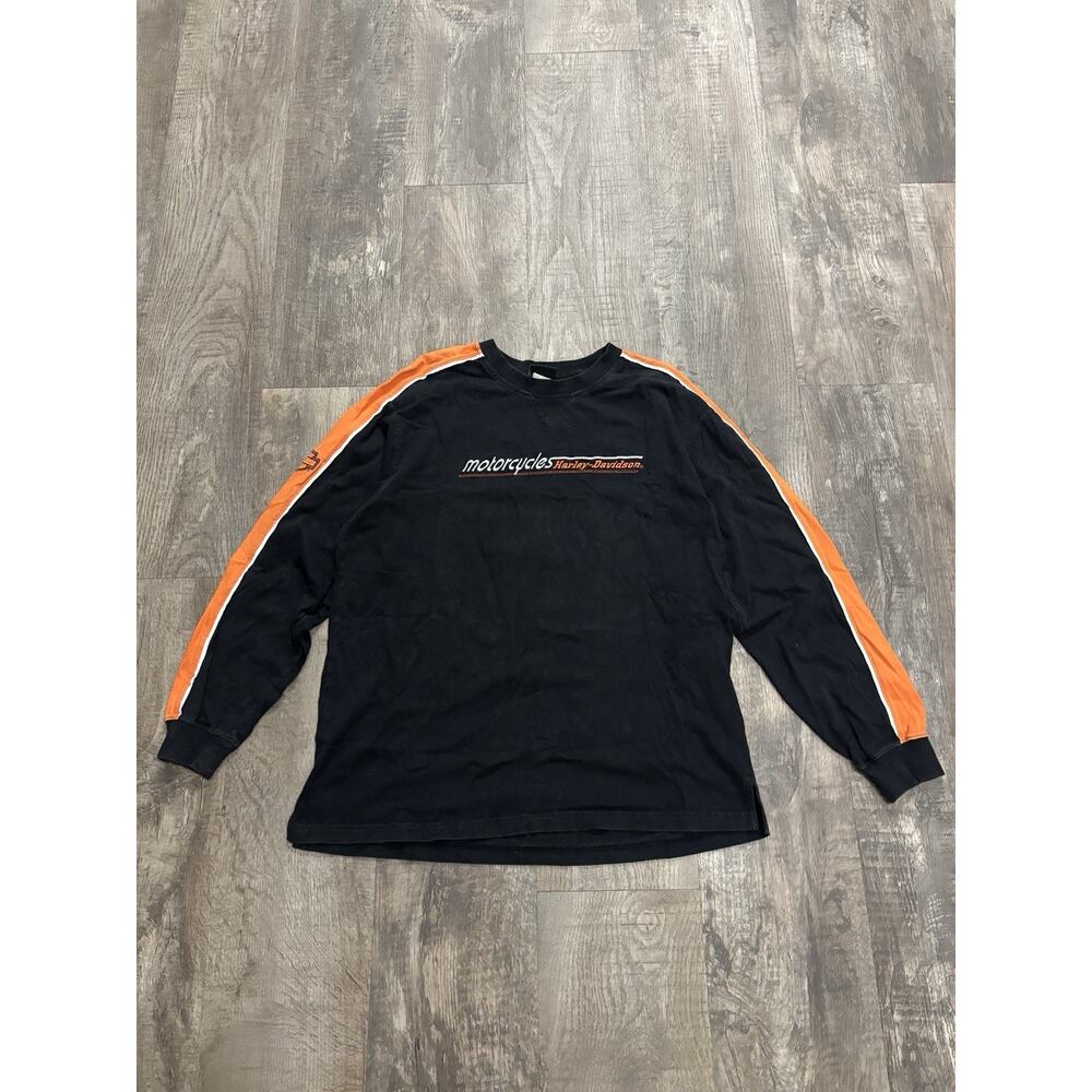2000s vintage Harley-Davidson long sleeve t-shirt orange sleeve panel Sz L